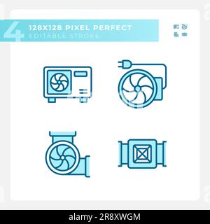 Hvac equipment light blue icons Stock Vector