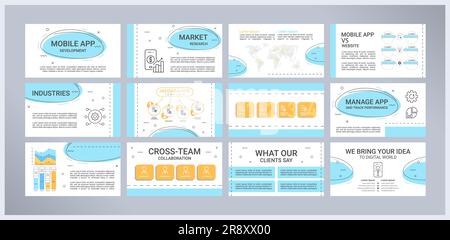 Mobile app development presentation templates set Stock Vector