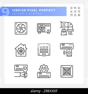 Heating and cooling linear icons set Stock Vector