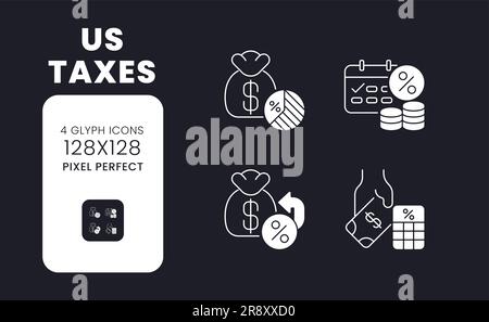 US taxes white solid desktop icons set Stock Vector
