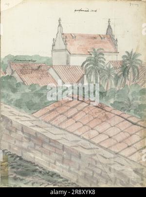 View over Galle, 1785-1786. The city of Galle in Ceylon (now Sri Lanka), with the commander's house, the Reformed Church, the (Dutch East India) Company's warehouse and the Adamsberg in the distance. Stock Photo
