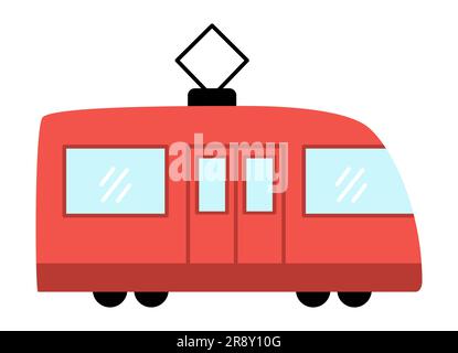 Vector red tram. Funny tramway for kids. Cute vehicle clip art. Public transport icon isolated on white background Stock Vector