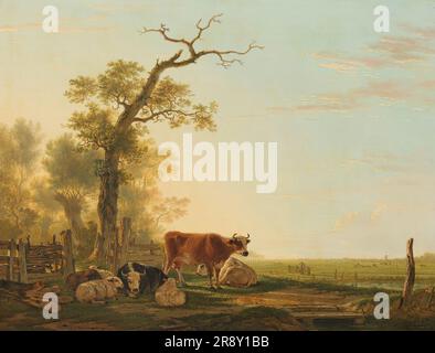 Meadow Landscape with Animals, 1800-1815. Stock Photo