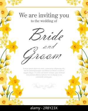Wedding invitation design with yellow daffodils and gerberas Stock Vector