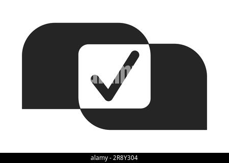 Speech bubbles intersection with check mark flat monochrome isolated vector icon Stock Vector