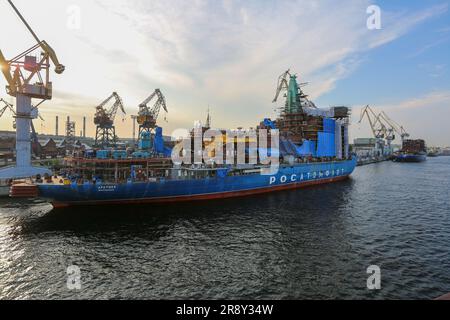 Russian icebreaker Arktika (Арктика), world's largest & most powerful nuclear powered icebreakers under construction, Baltic Shipyard, St Petersburg Stock Photo