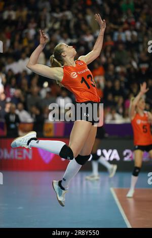 ANTALYA, TURKIYE - DECEMBER 17, 2022: Samanta Fabris warming up before Vakifbank vs Eczacibasi Dynavit FIVB Volleyball Womens Club World Championship Stock Photo