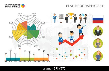 Management pie, scatter and bar charts template for presentation Stock Vector