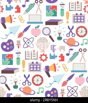 Back to school. pattern seamless of stationery for studying at school. education kids accessory. print object stuff design. graphic wallpaper element Stock Vector
