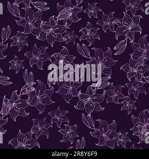Seamless pattern. Lily flower hand drawing background Stock Vector