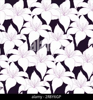 Seamless pattern. Lily flower hand drawing background Stock Vector