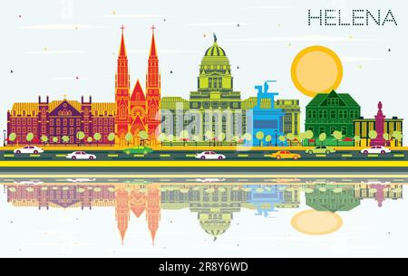 Helena Montana City Skyline with Color Buildings, Blue Sky and Reflections. Vector Illustration. Stock Vector