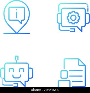 Chatbot info help pixel perfect gradient linear vector icons set Stock Vector
