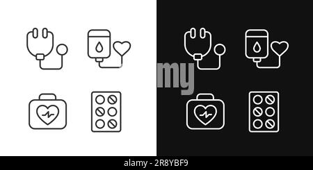 Hospital treatment pixel perfect linear icons set for dark, light mode Stock Vector