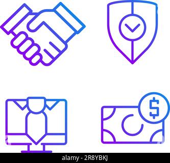 Business partnership pixel perfect gradient linear vector icons set Stock Vector