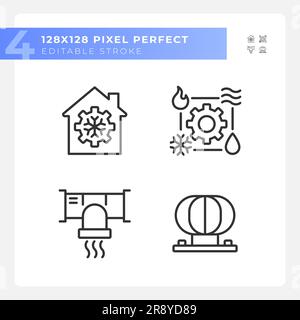 Hvac system linear icons set Stock Vector