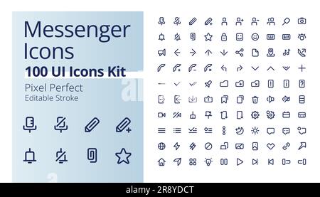 Messenger application pixel perfect linear ui icons kit Stock Vector