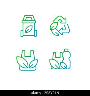 Plastic waste recycling pixel perfect gradient linear vector icons set Stock Vector