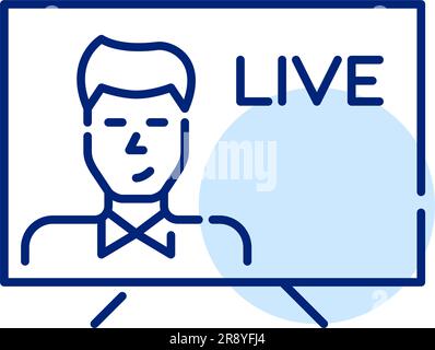 Live TV report. Reporter presenting news. Pixel perfect, editable stroke Stock Vector