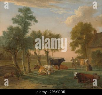 Cows in a Meadow near a Farm, 1653. Stock Photo