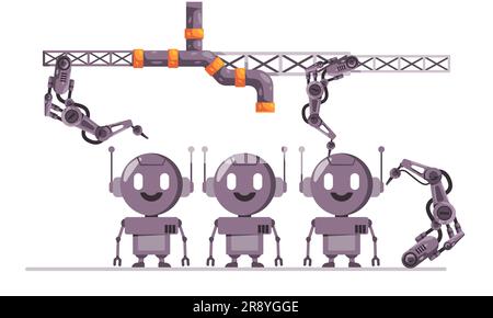 Robot cyborg robotic toy mechanical arm robotic line production manufacturing process automation Stock Vector