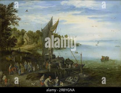 River Bank, 1600-1650. Copy after Jan Brueghel I. Stock Photo