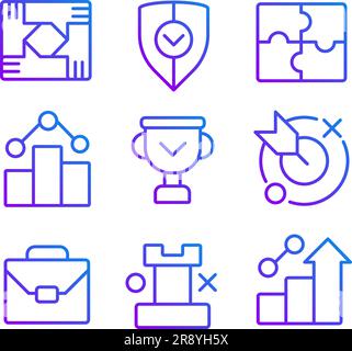 Business development and cooperation pixel perfect gradient linear vector icons set Stock Vector