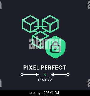 Blockchain security green solid gradient desktop icon on black Stock Vector