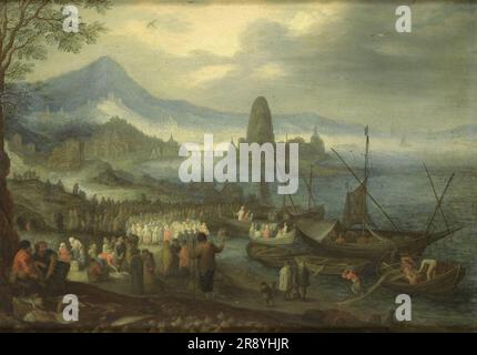 The Sermon on the Sea of Galilee, 1600-1699. Copy after Jan Brueghel. Stock Photo