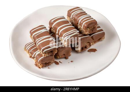 Chocolate covered cookies. Bakery products. Chocolate cookies isolated on white background. close up Stock Photo