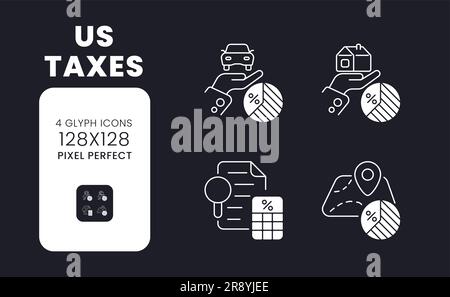 US taxes white solid desktop icons set Stock Vector