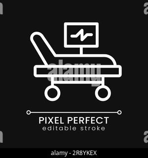 Intensive care bed pixel perfect white linear icon for dark theme Stock Vector