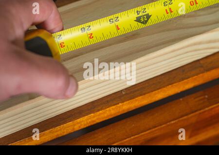 Material measuring inches copy space backgrounds working tools cutting carpentry Stock Photo