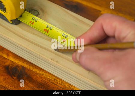 Material measuring inches copy space backgrounds working tools cutting carpentry Stock Photo
