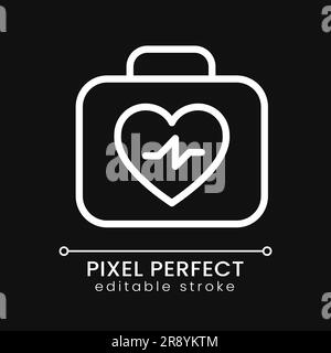 Resuscitation medical kit pixel perfect white linear icon for dark theme Stock Vector