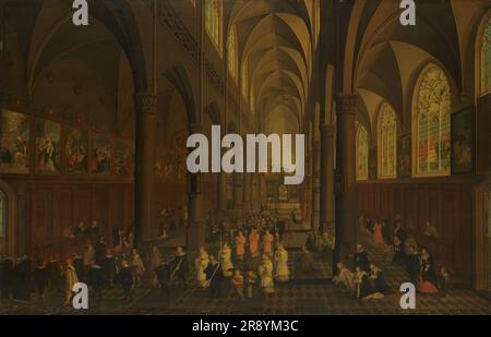The Interior of the Dominican Church, Antwerp, Looking East, with the Procession of the Holy Sacrament, 1636. Stock Photo