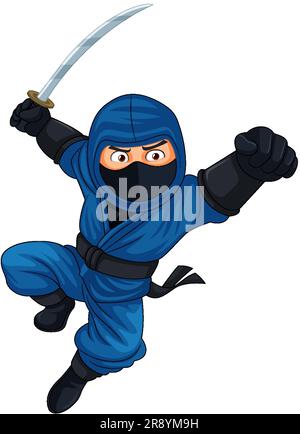 Ninja Jumping and Brandishing Sword illustration Stock Vector