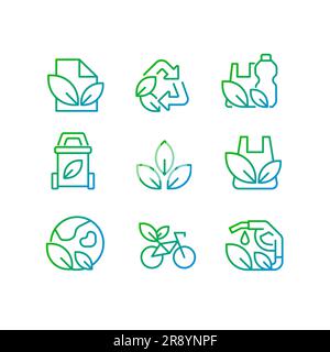 Recycling materials pixel perfect gradient linear vector icons set Stock Vector