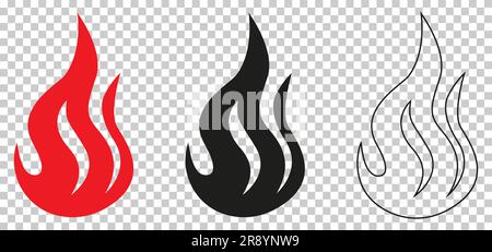 Set of fire flame icon. Vector illustration isolated on transparent background Stock Vector