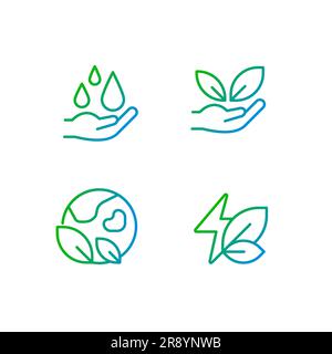 Natural sources protection pixel perfect gradient linear vector icons set Stock Vector