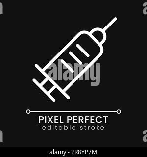 Medical syringe pixel perfect white linear icon for dark theme Stock Vector