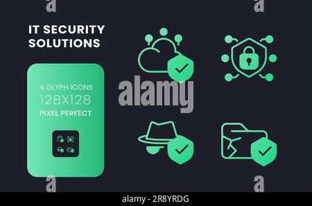 Data security solutions green solid gradient desktop icons Stock Vector