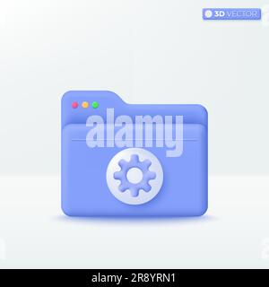 Folder with cogwheel icon symbol. Information online portfolio presentation, comfortable searching, Stored data, File management concept. 3D vector is Stock Vector