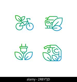 Eco friendly vehicle pixel perfect gradient linear vector icons set Stock Vector