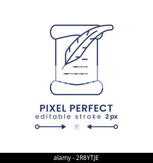 Paper scroll with feather pen linear desktop icon Stock Vector