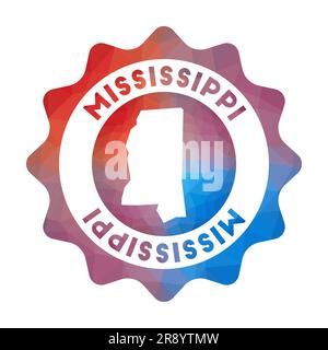 Mississippi low poly logo. Colorful gradient travel logo of the us state in geometric style. Multicolored polygonal Mississippi rounded sign with map Stock Vector
