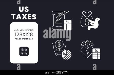 US taxes white solid desktop icons set Stock Vector