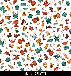 Cute, Simple, Happy and Colorful Robots in green, orange, yellow and reddish colors on a light background Stock Vector