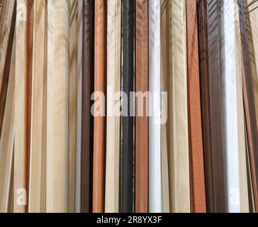 An arrangement of wooden boards of assorted sizes and shapes, organized ...