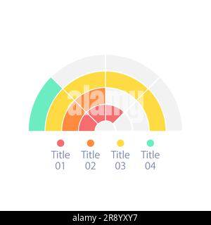 Half moon infographic chart design template with four rings Stock Vector
